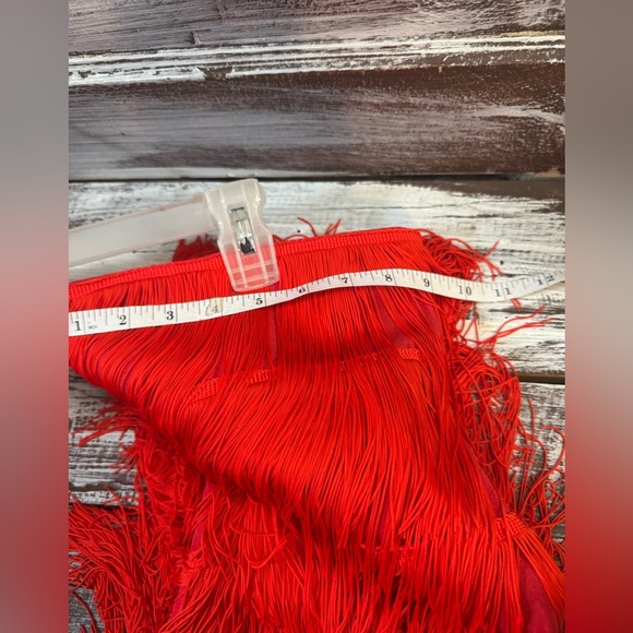 Red Fringe Over-the-Knee Heeled Boots - Picture 7 of 9